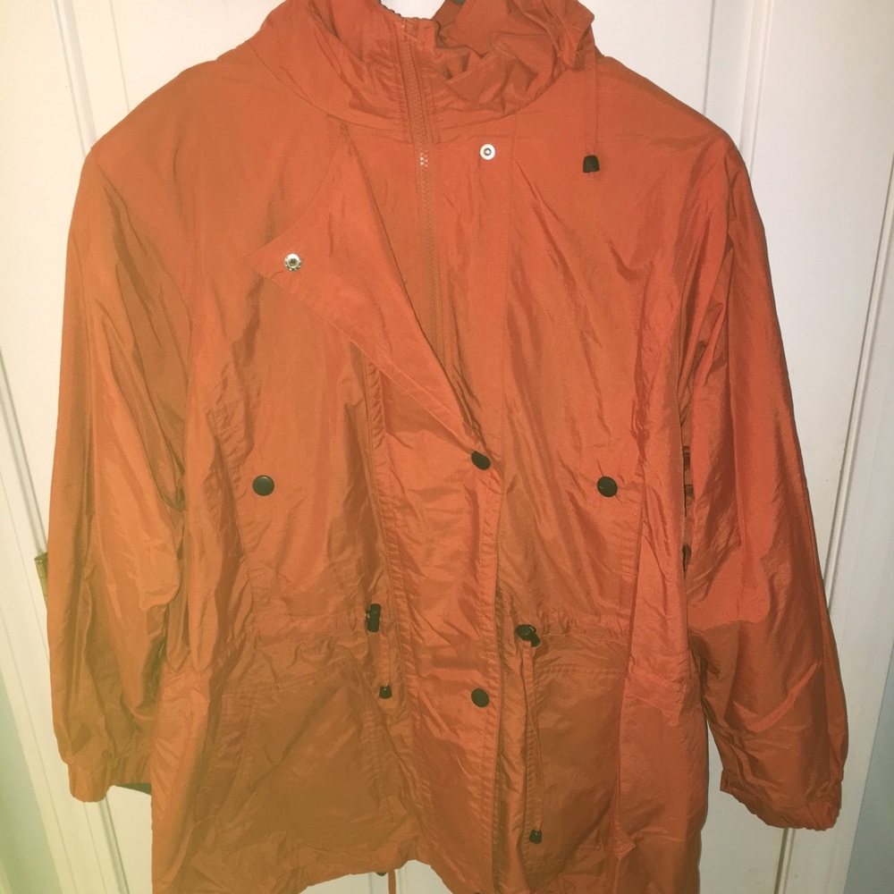 Orange fleece lined rain coat in size 1X.